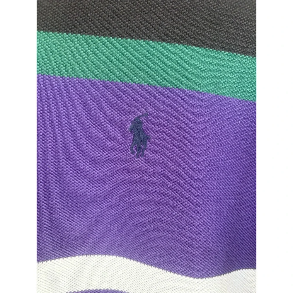 Vintage Polo Ralph Lauren Striped Polo Shirt Mens XL Purple White Cotton‎ Pique